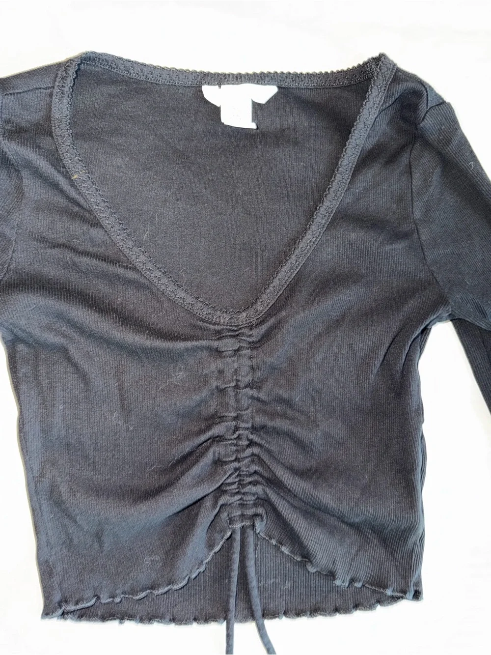 H&M Black Ruched Drawstring Long Sleeve Crop Top